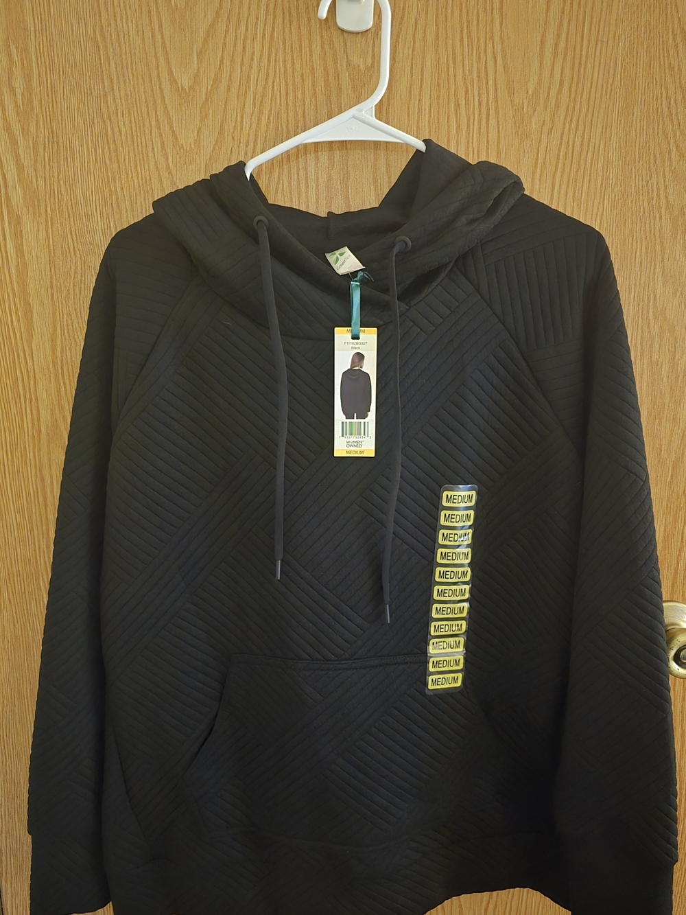 Women's Oversized Black Quilted Hoodie - Medium (XL Size)